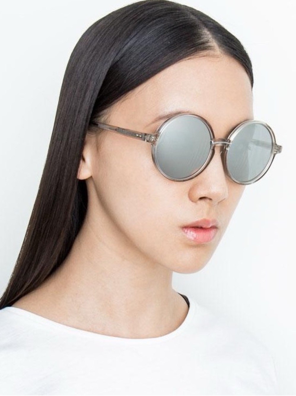 Linda Farrow LFL650 Oversized Round Sunglasses White Gold Titanium Full Set